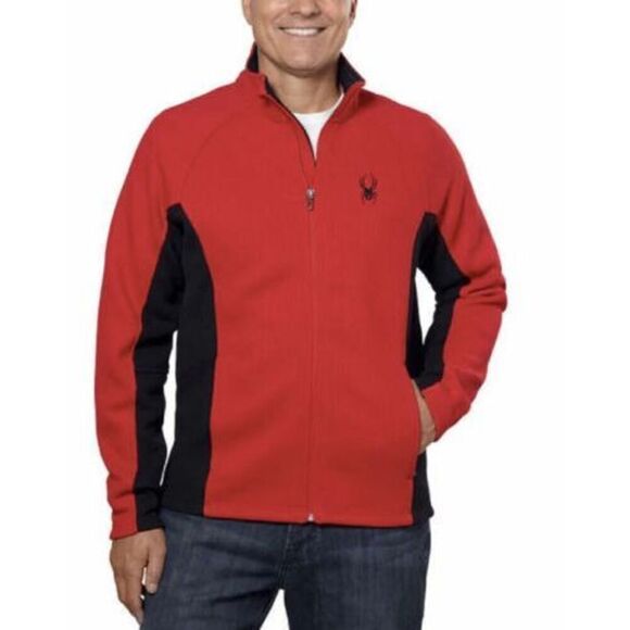 NWT Spyder Men’s Corp Large Red Jacket Full Zip Up Waffle Knit Sweater Outdoors‎ - Picture 1 of 10